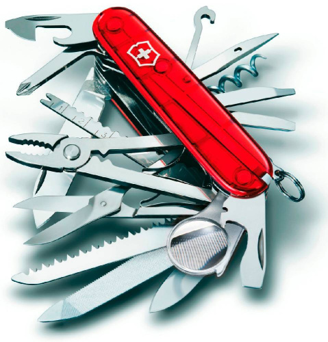 727 Victorinox Нож перочинныйSWISS CHAMP 91мм полупрозрачный красный